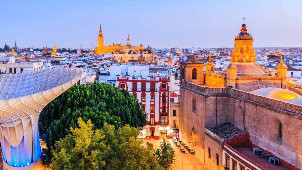 Seville, Spain. Old Town skyline at dusk.
