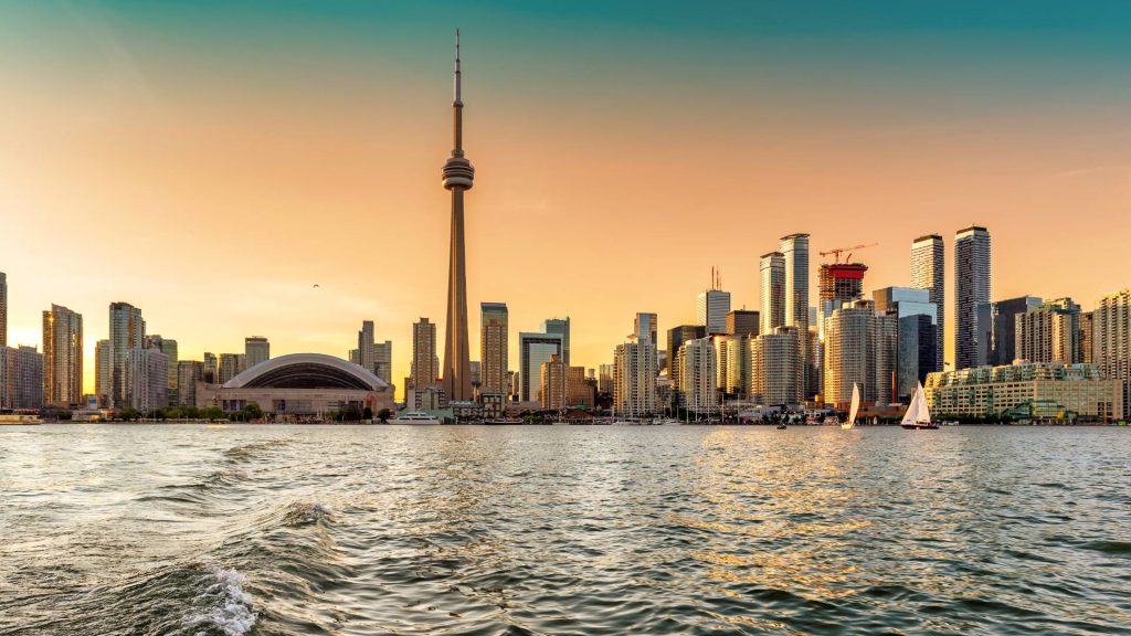 Spectacular colorful Toronto skyline at sunset, Toronto, Ontario, Canada.