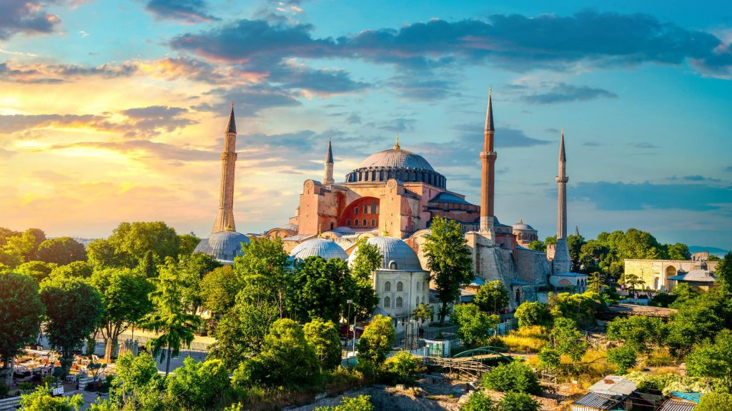 Beautiful Hagia Sophia in Istanbul at sunset