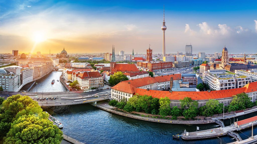 Panoramic view at central Berlin while sunset