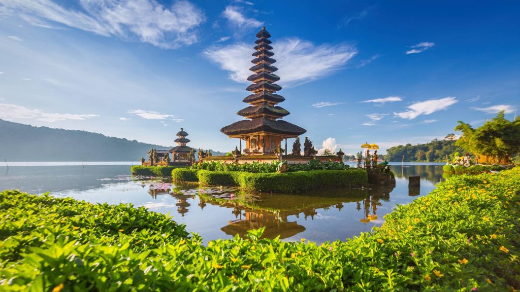 Pura Ulun Danu Bratan, or Pura Beratan Temple, Bali island, Indonesia. Pura Ulun Danu Bratan is a major Shivaite and water temple on Bali island, Indonesia.